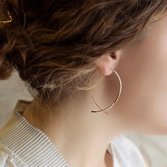 Norah Earrings-Champagne | Beaded Threader Earrings - Picture 2 of 3